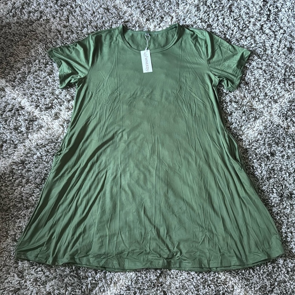 (NWT) WNEEDU | Olive Green Shirt Dress